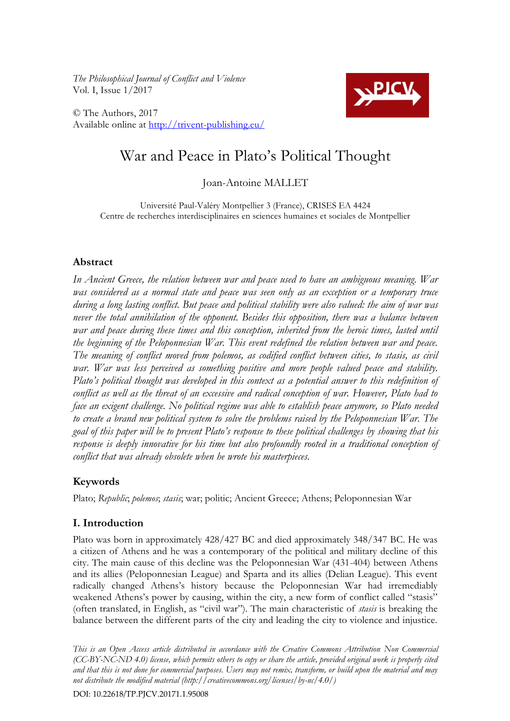 War and Peace in Plato's Political Thought