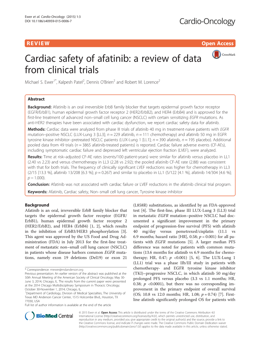 Cardiac Safety of Afatinib: a Review of Data from Clinical Trials Michael S