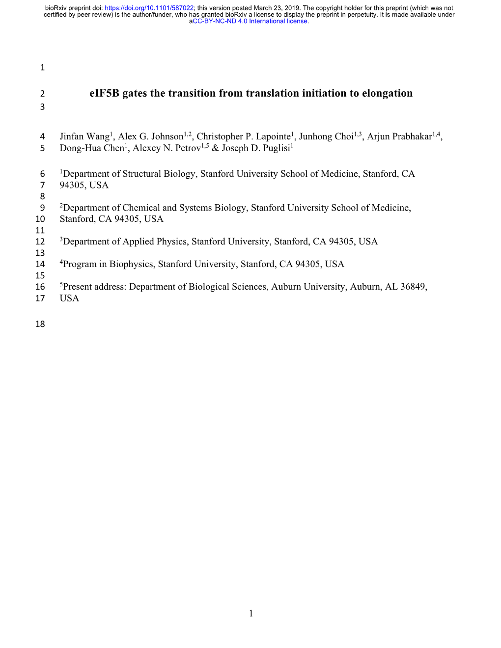 Eif5b Gates the Transition from Translation Initiation to Elongation 3