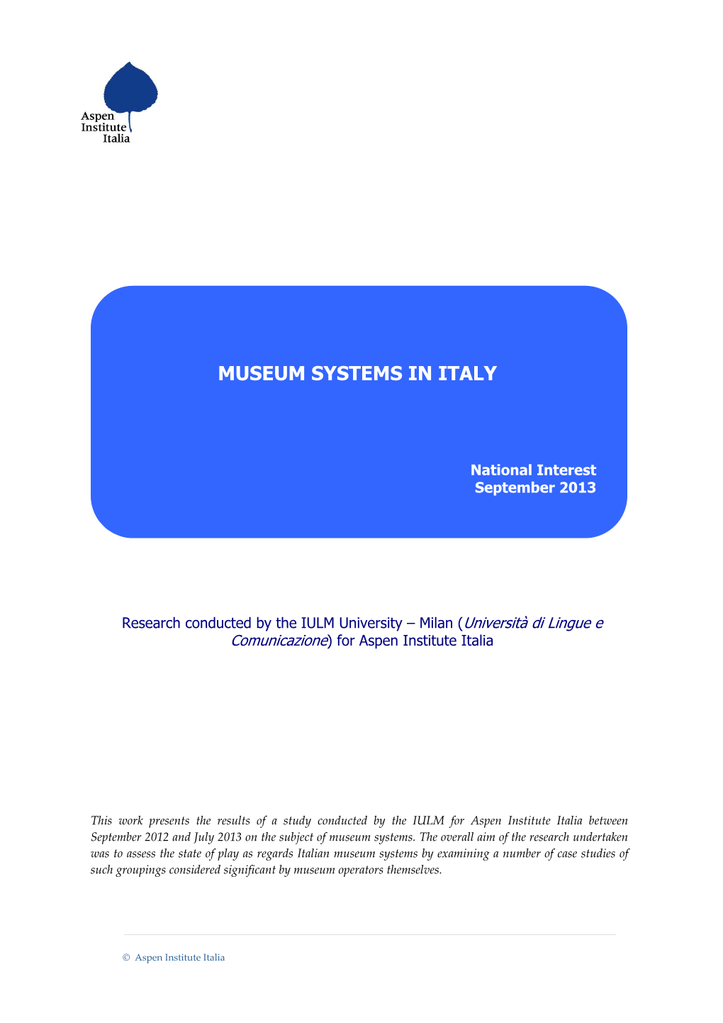 Museum Systems in Italy