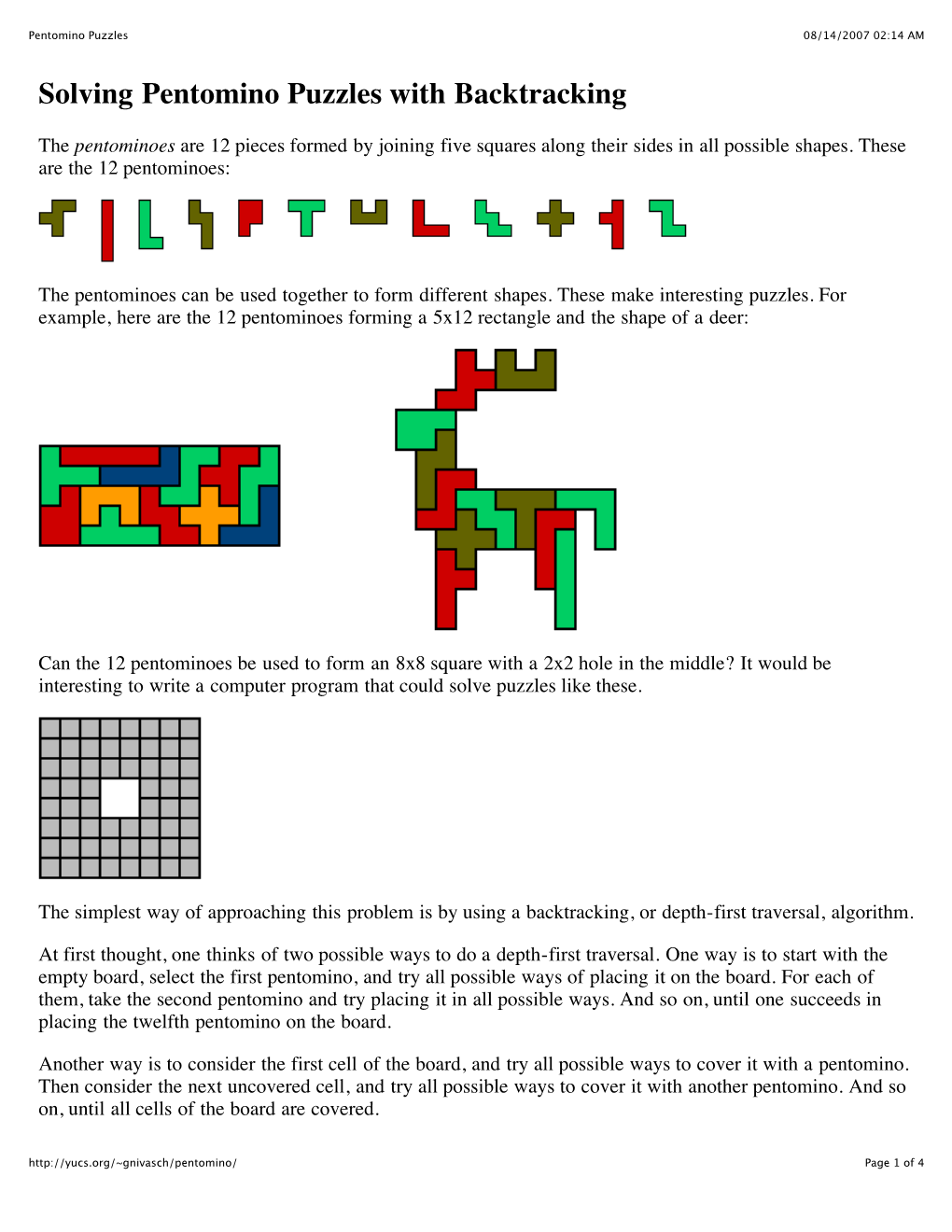Solving Pentomino Puzzles with Backtracking