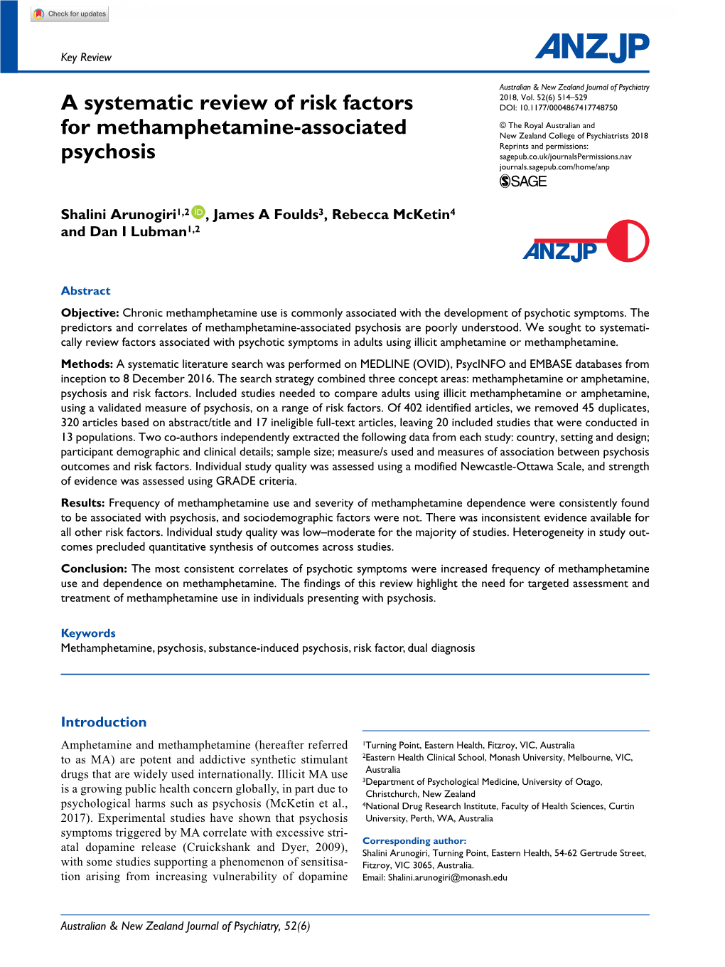 A Systematic Review of Risk Factors for Methamphetamine-Associated