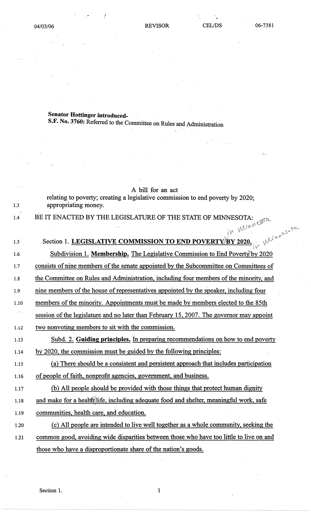 Creating a Legislative Commission to End Poverty by 2020; 1.3 Appropriating Money