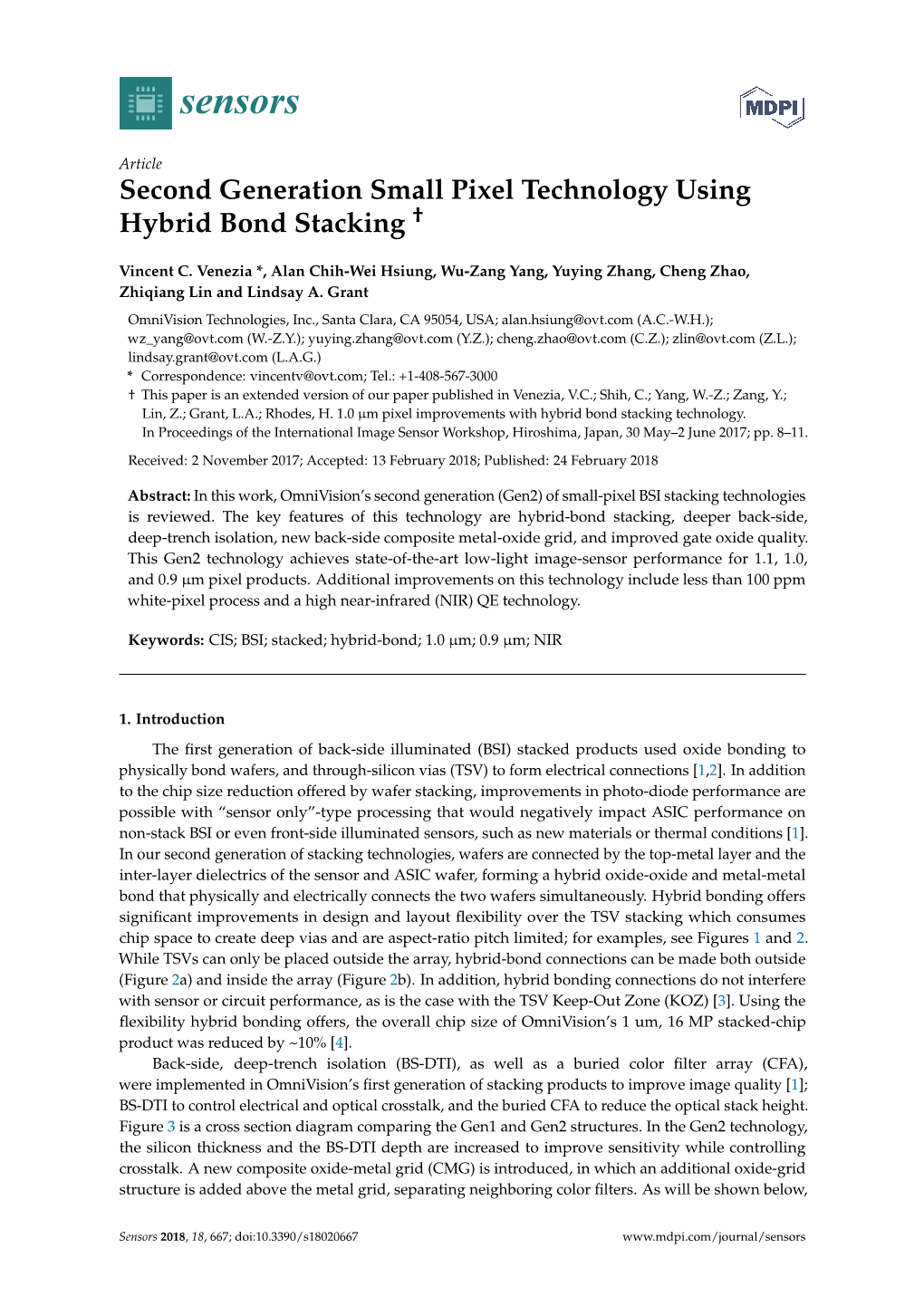 Second Generation Small Pixel Technology Using Hybrid Bond Stacking †