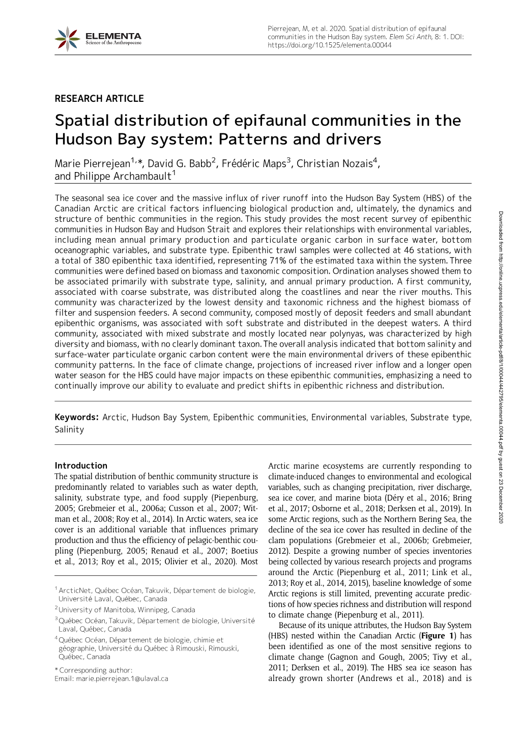 Spatial Distribution of Epifaunal Communities in the Hudson Bay System