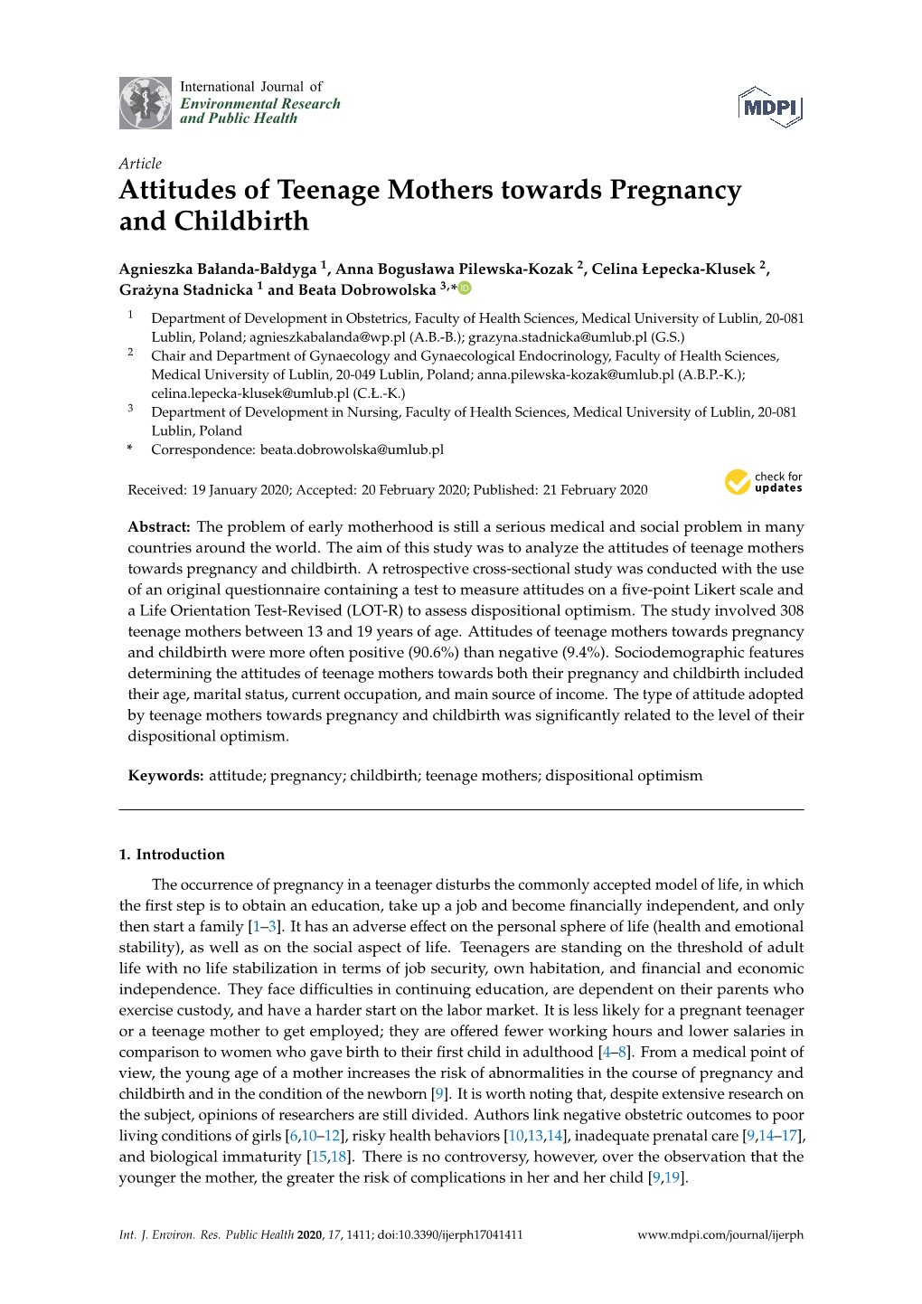 Attitudes of Teenage Mothers Towards Pregnancy and Childbirth