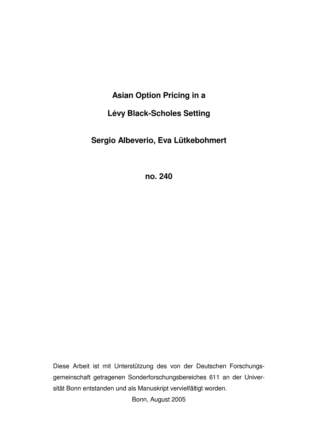 Asian Option Pricing in a Lévy Black-Scholes Setting Sergio