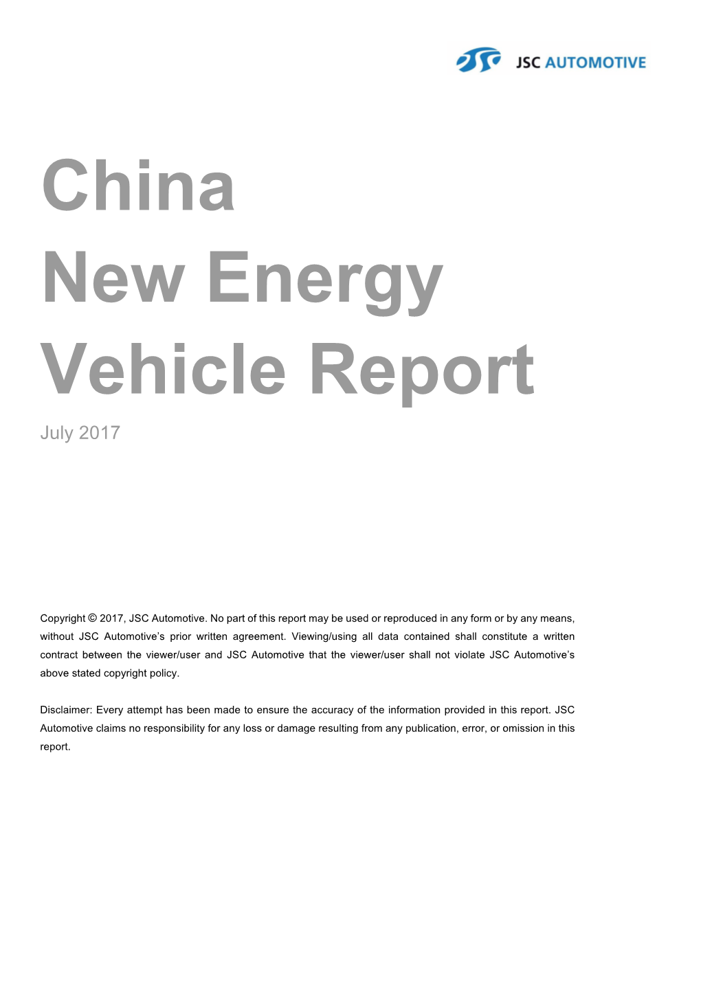 China New Energy Vehicle Report July 2017