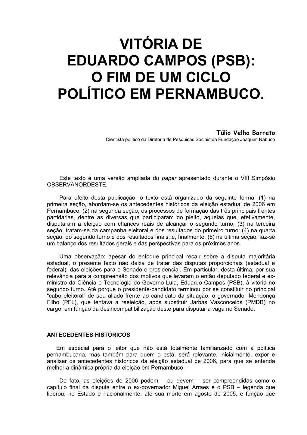 A Vitória De Eduardo Campos (PSB) Em Pernambuco