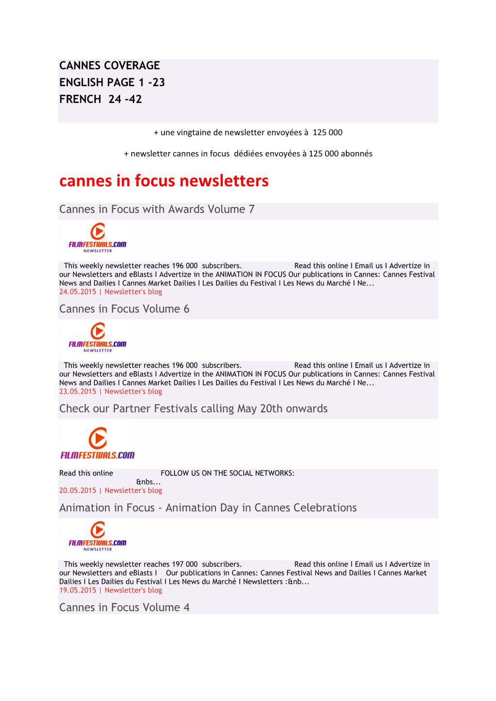 Cannes in Focus Newsletters