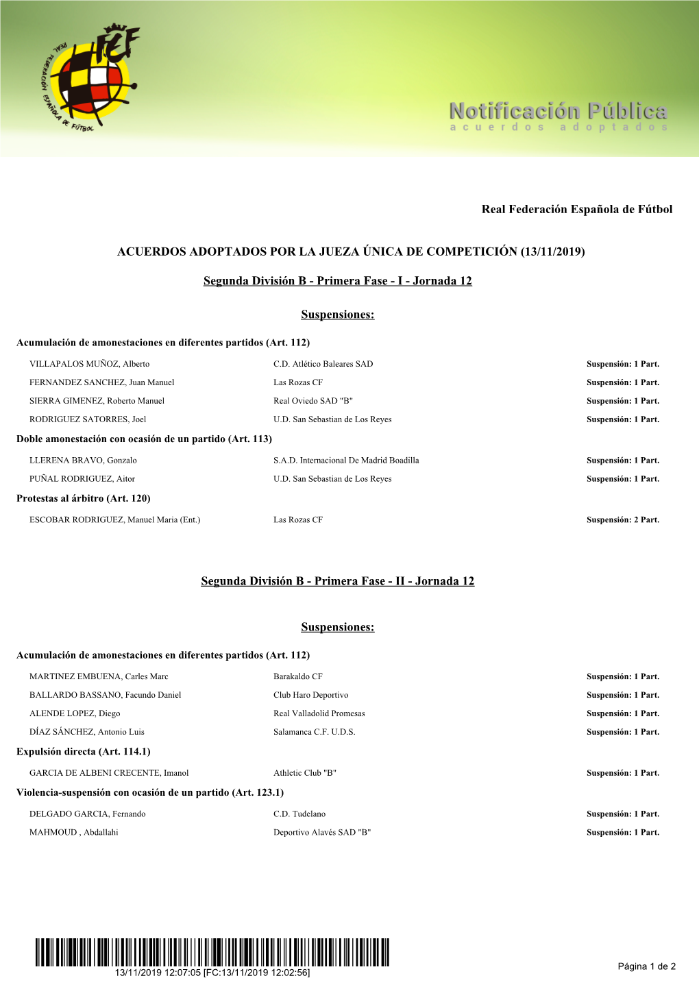 Segunda División B - Primera Fase - I - Jornada 12