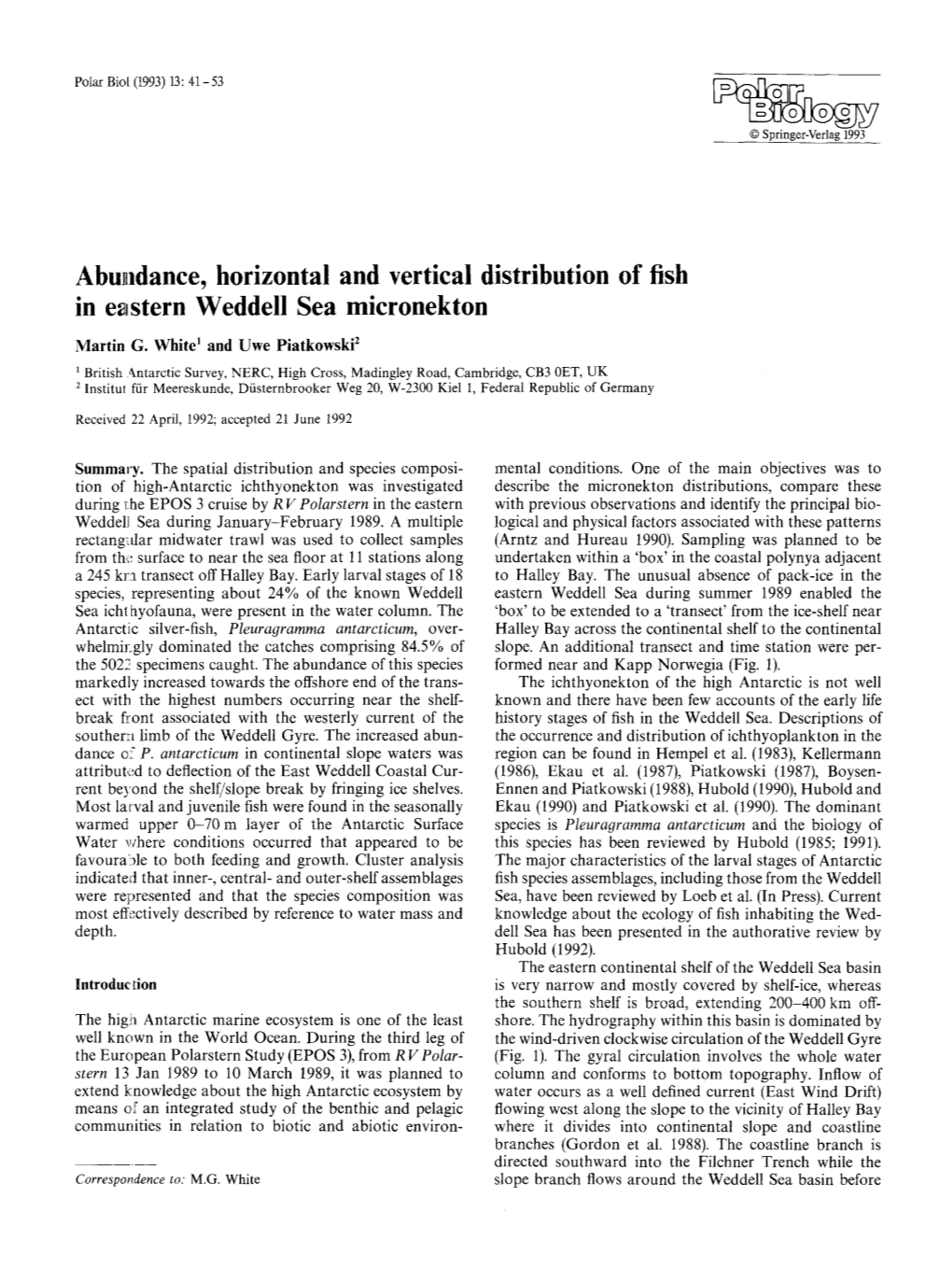 Abundance, Horizontal and Vertical Distribution of Fish in Eastern