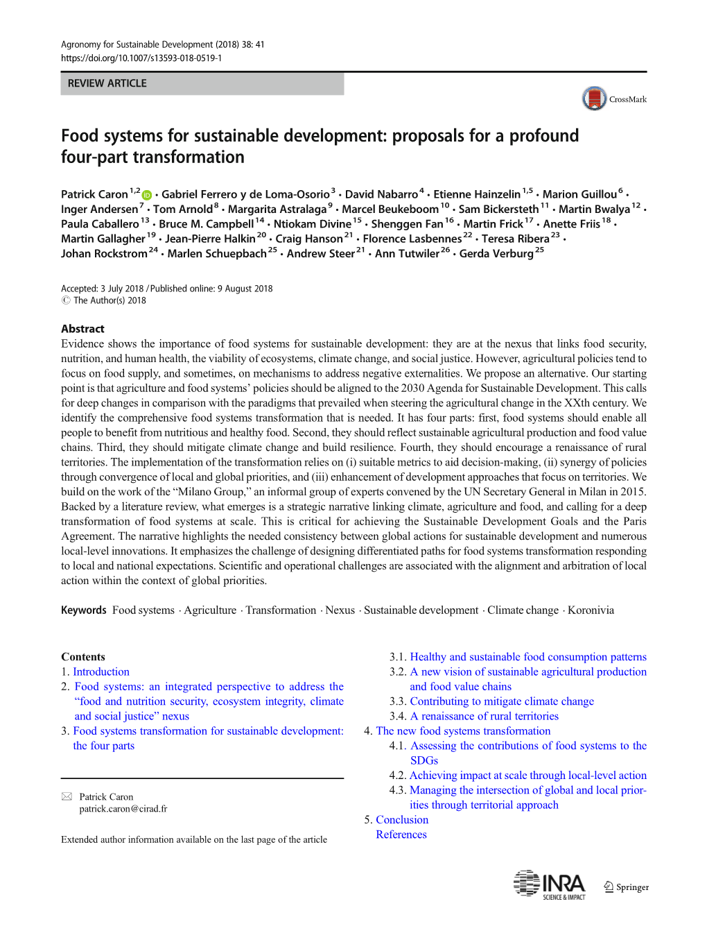 Food Systems for Sustainable Development: Proposals for a Profound Four-Part Transformation