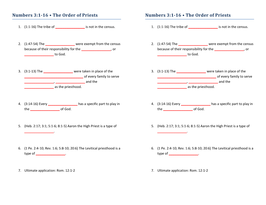 Numbers 3:1-16 the Order of Priests