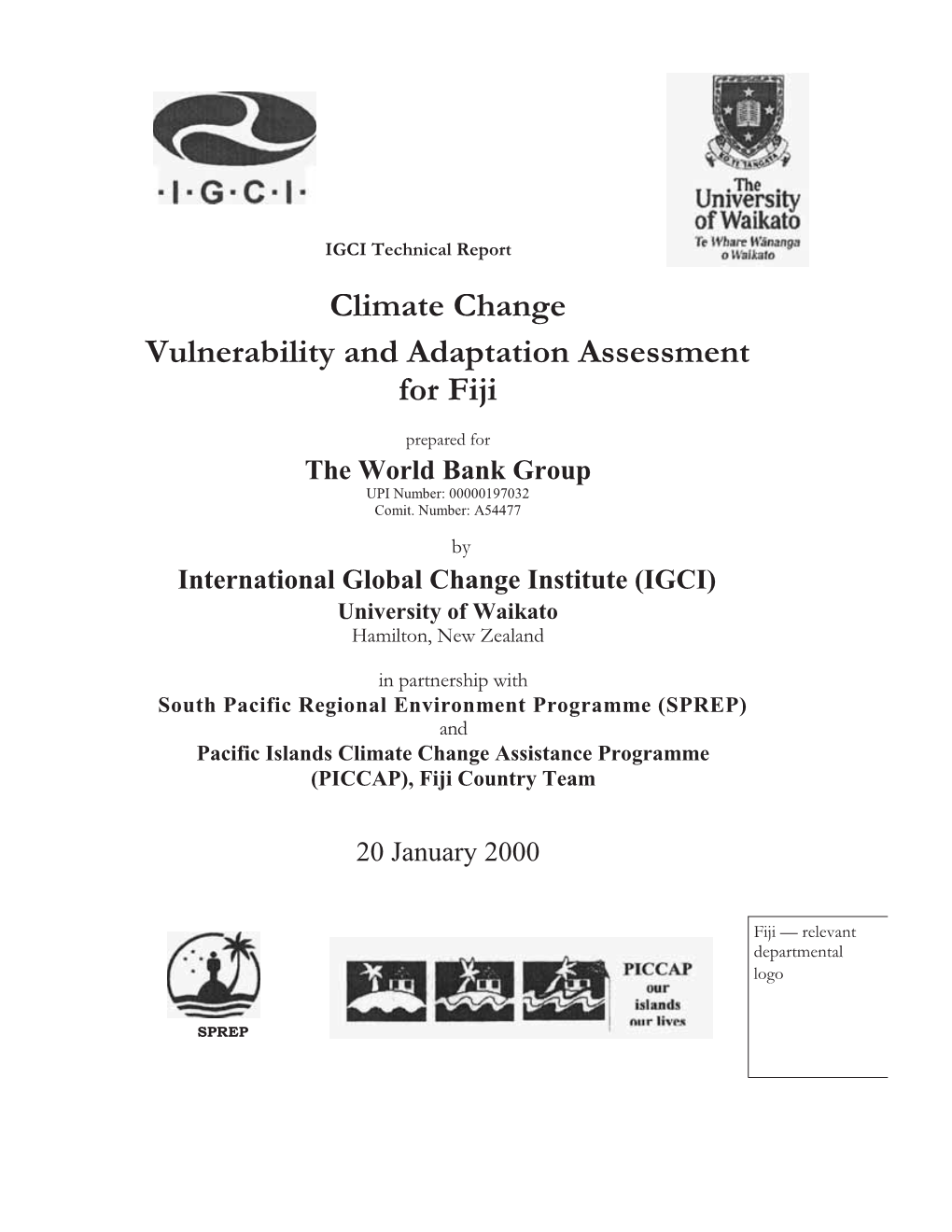 Climate Change Vulnerability and Adaptation Assessment for Fiji