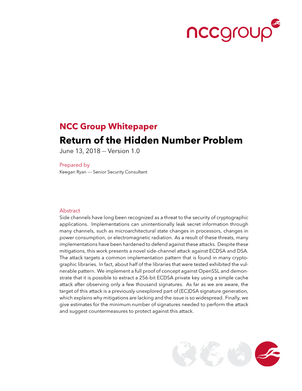 Return of the Hidden Number Problem June 13, 2018 -- Version 1.0