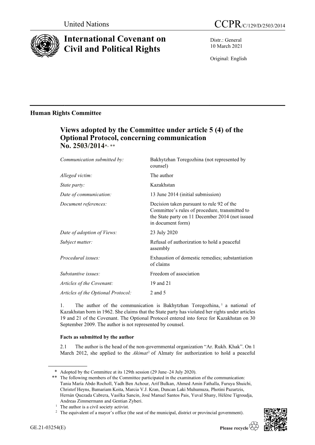 International Covenant on Civil and Political Rights