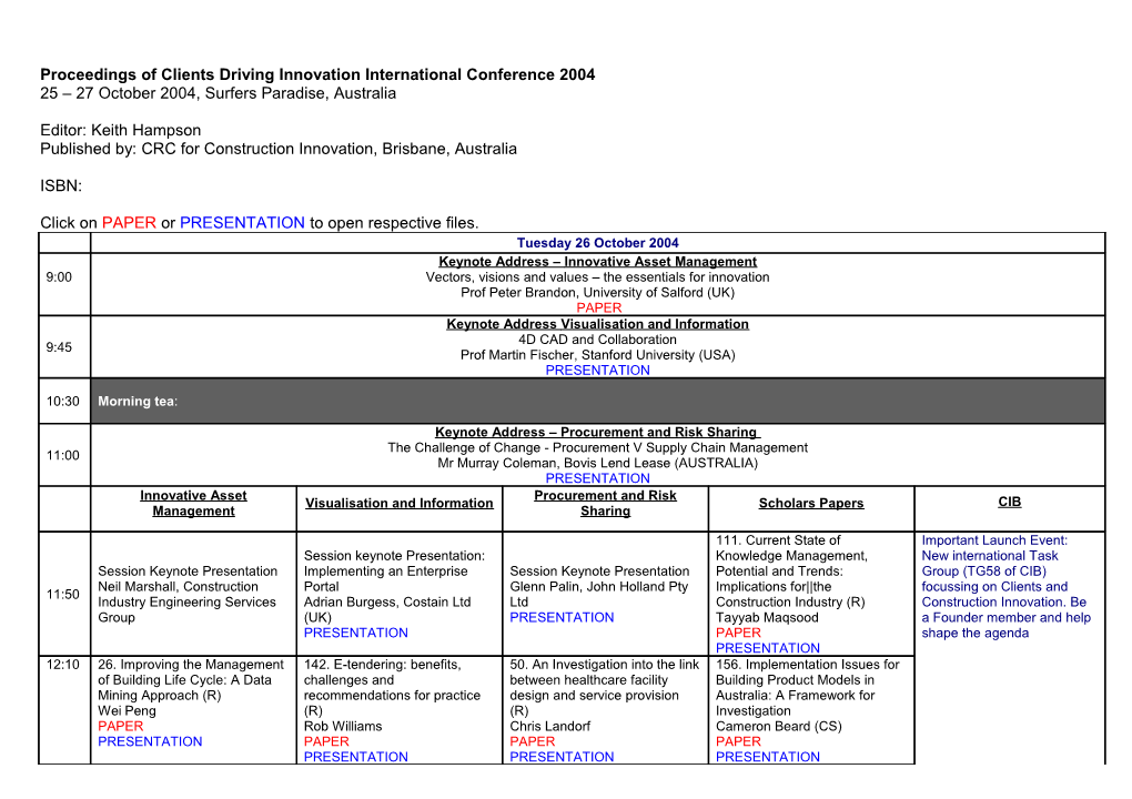 Proceedings of Clients Driving Innovation International Conference 2004