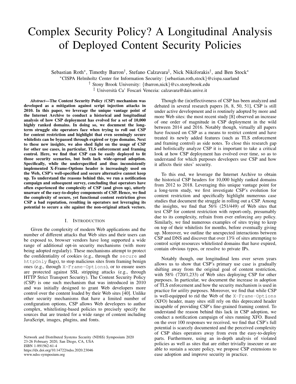 A Longitudinal Analysis of Deployed Content Security Policies