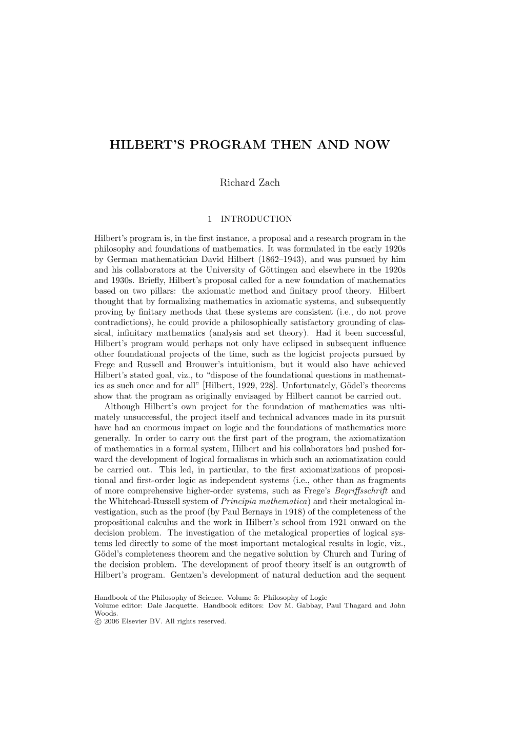 Hilbert's Program Then And