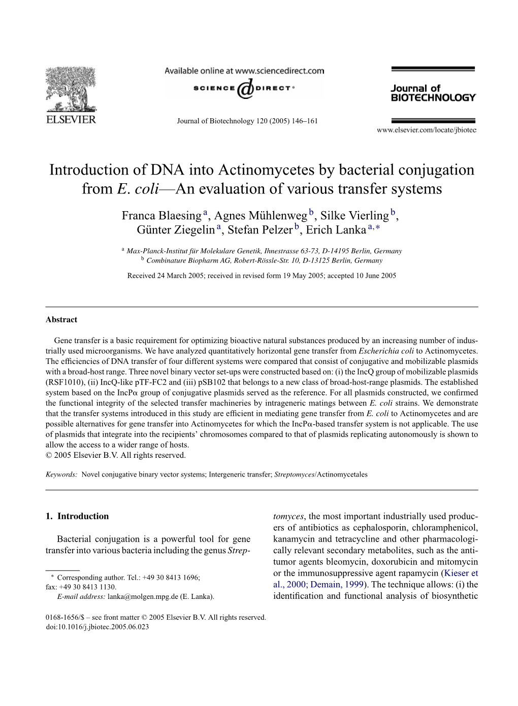 Introduction of DNA Into Actinomycetes by Bacterial Conjugation from E