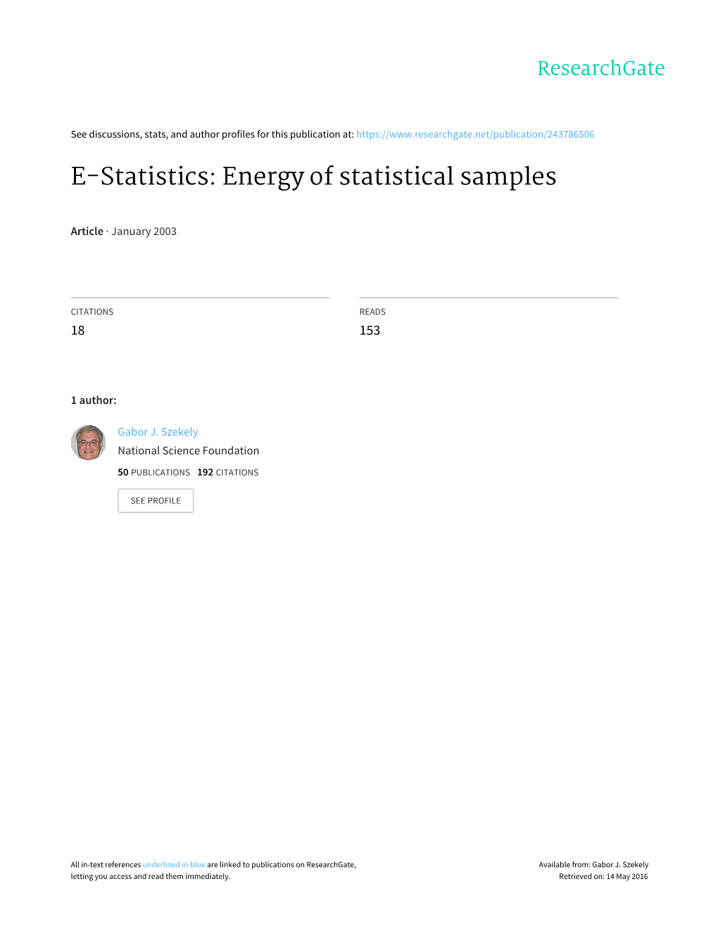 Energy of Statistical Samples