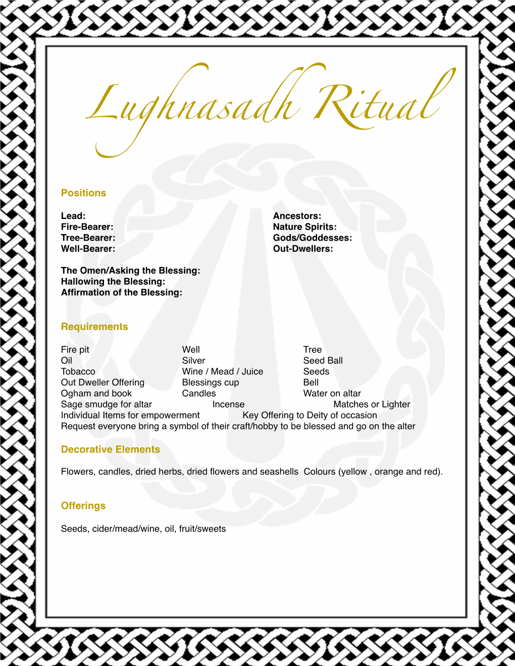 Lughnasadh Ritual