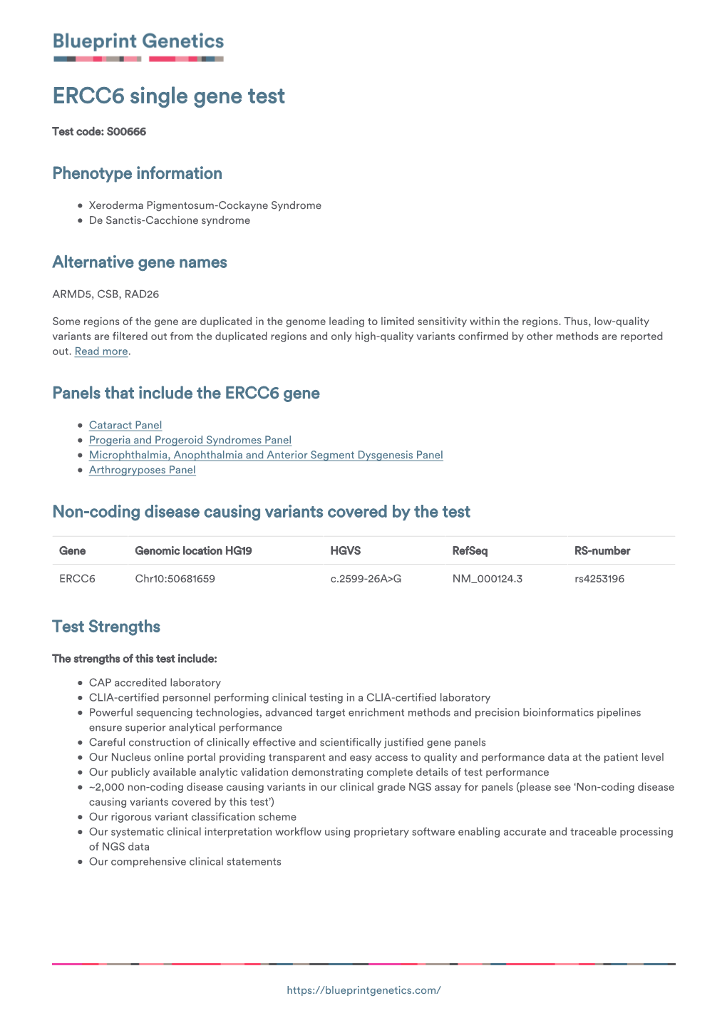 Blueprint Genetics ERCC6 Single Gene Test