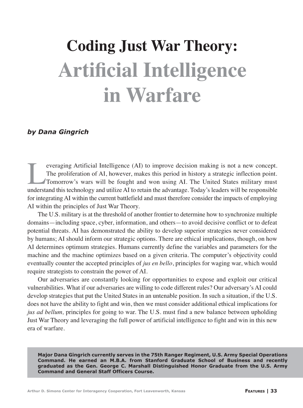 Artificial Intelligence in Warfare by Dana Gingrich