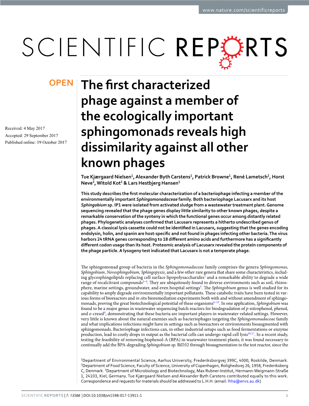 The First Characterized Phage Against a Member of the Ecologically