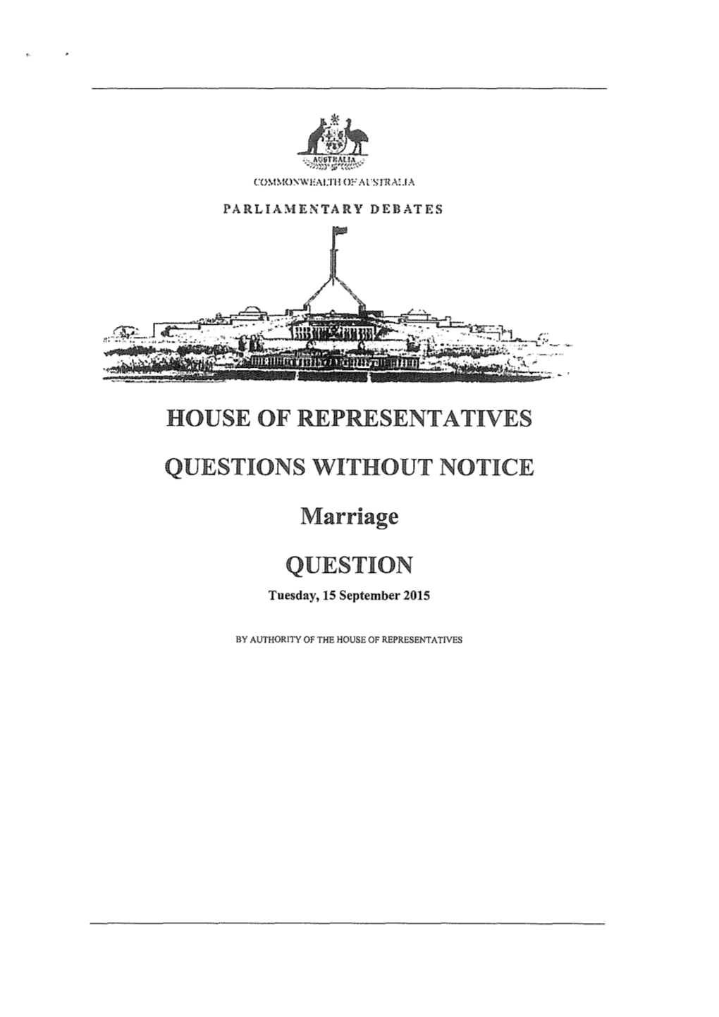 House of Representatives Questions Without Notice