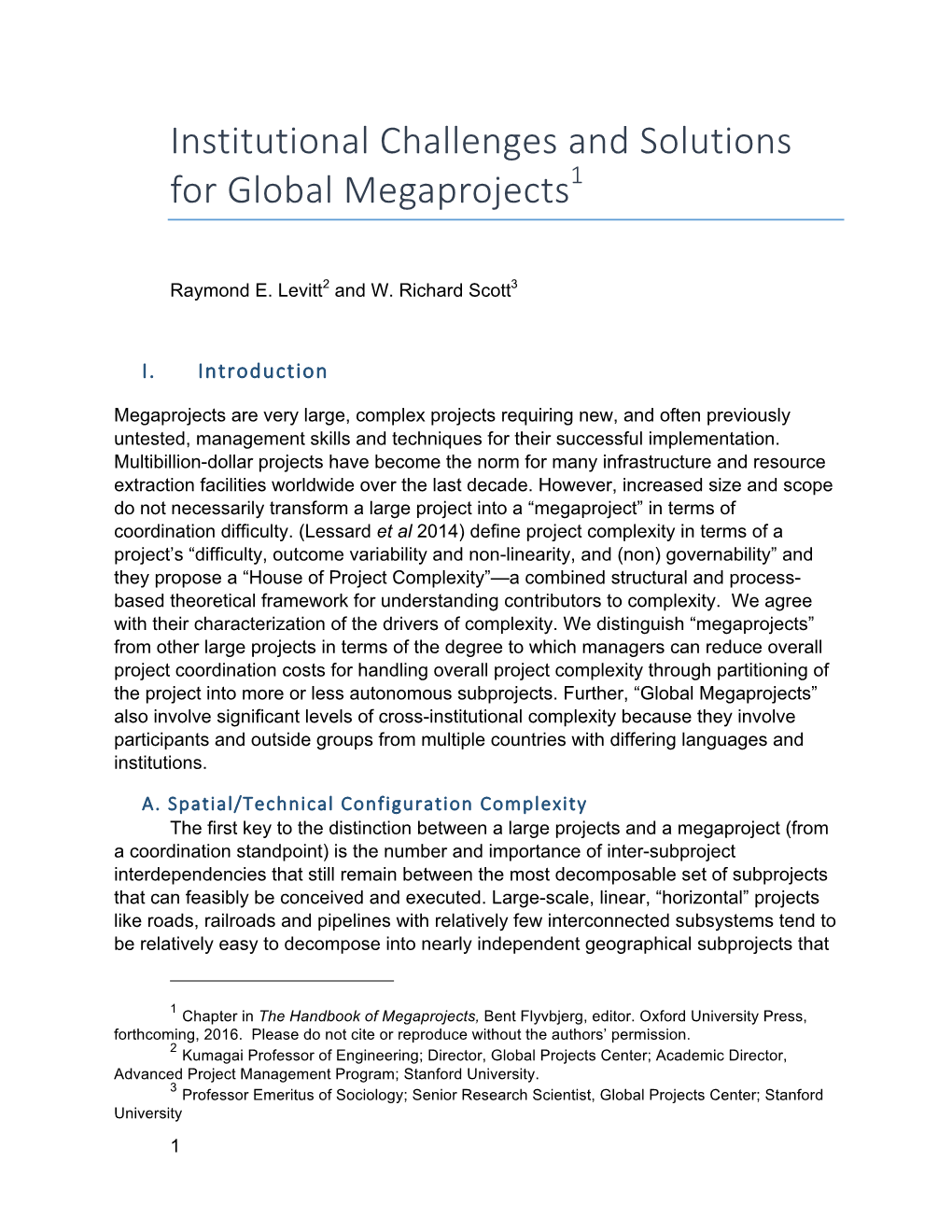 Institutional Challenges and Solutions for Global Megaprojects1