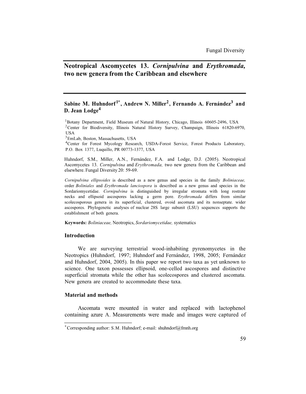 Neotropical Ascomycetes 13. Cornipulvina and Erythromada, Two New Genera from the Caribbean and Elsewhere