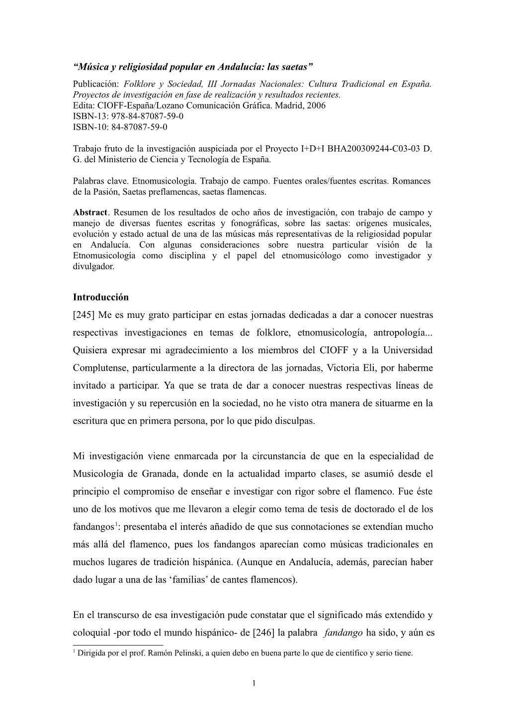 Investigación Sobre Saetas Y Religiosidad Popular