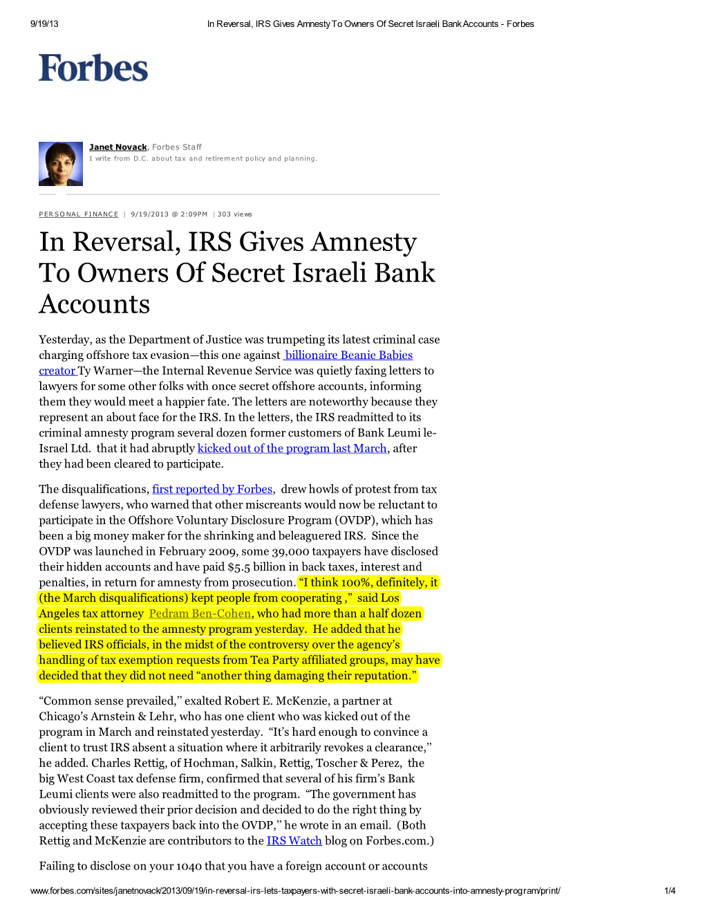 In Reversal, IRS Gives Amnesty to Owners of Secret Israeli Bank Accounts - Forbes