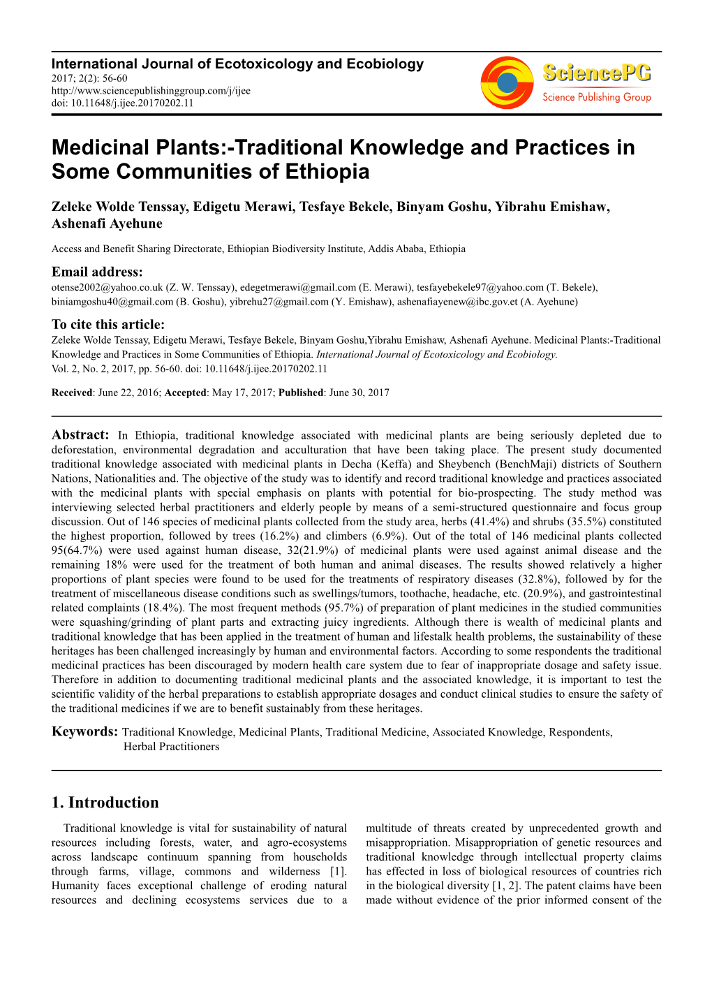Traditional Knowledge and Practices in Some Communities of Ethiopia