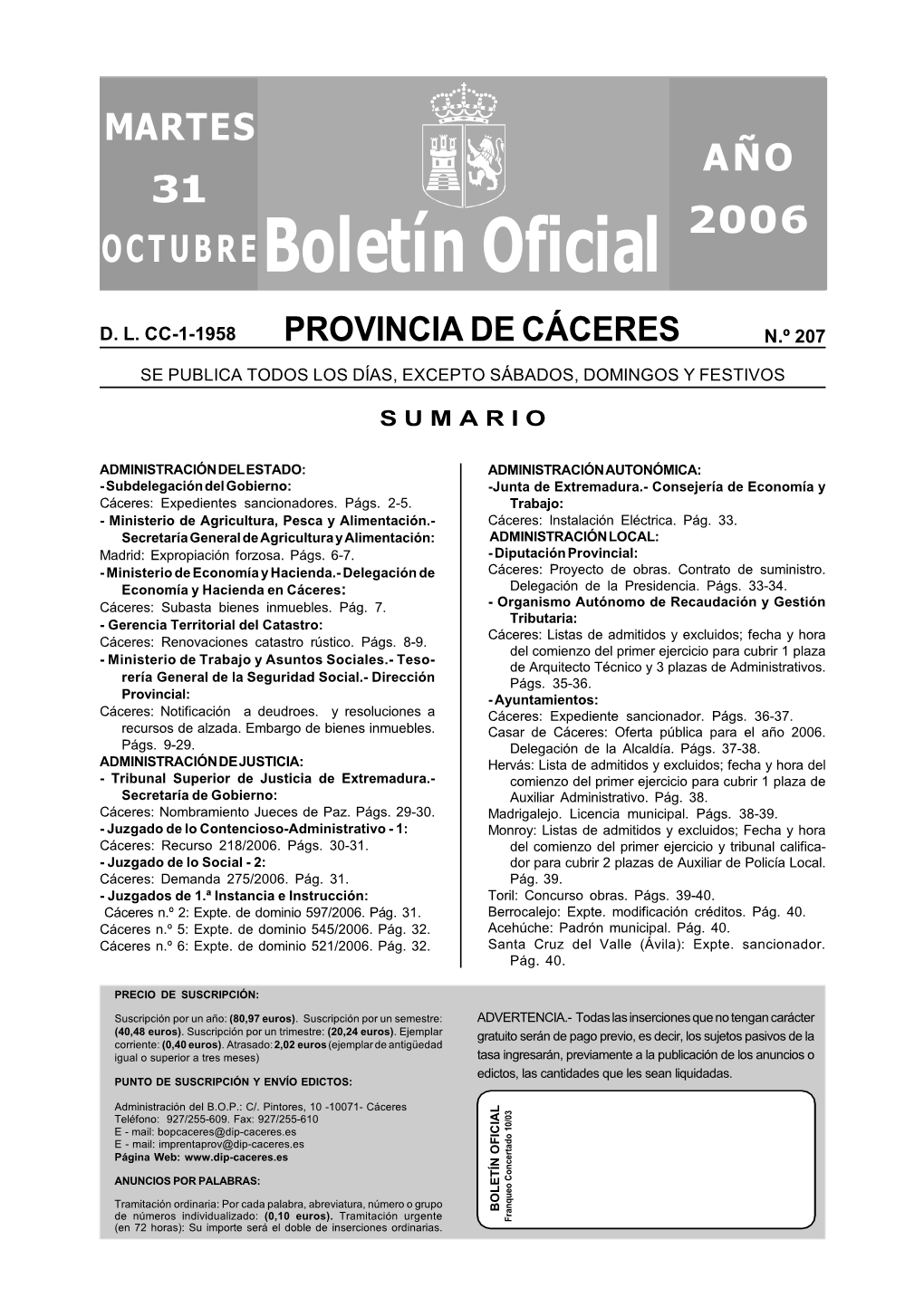 Boletín Oficial MARTES AÑO 2006