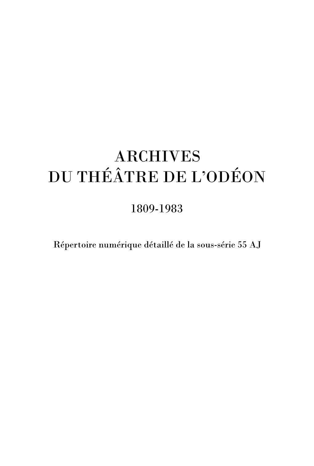 Archives Du Théâtre De L'odéon