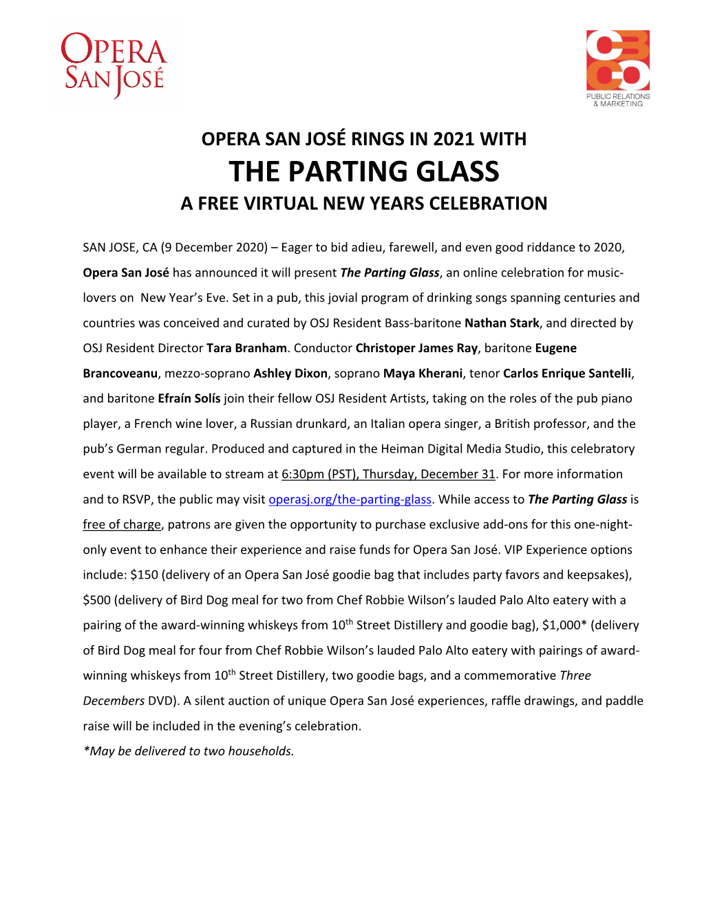 The Parting Glass a Free Virtual New Years Celebration