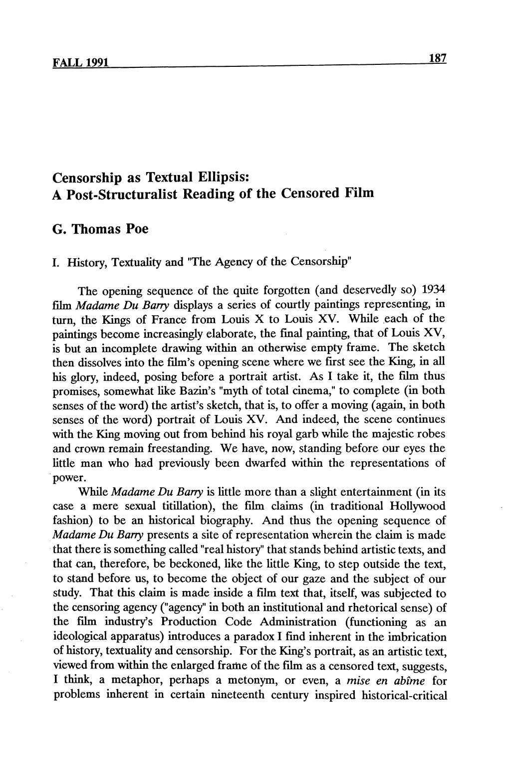 A Post-Structuralist Reading of the Censored Film G. Thomas