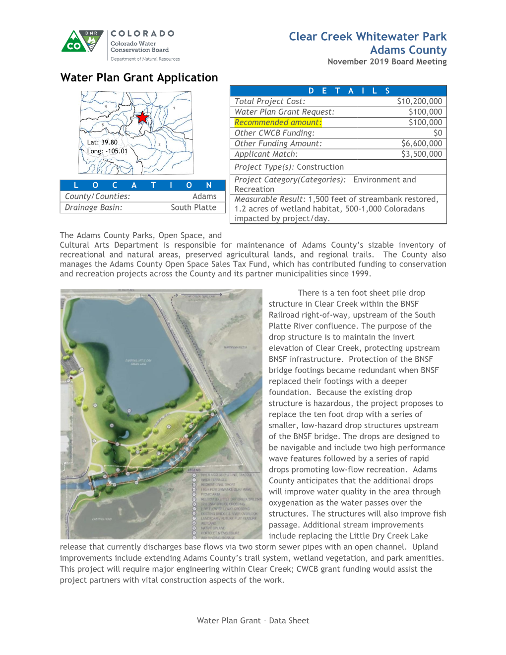 Clear Creek Whitewater Park Adams County Water Plan Grant Application