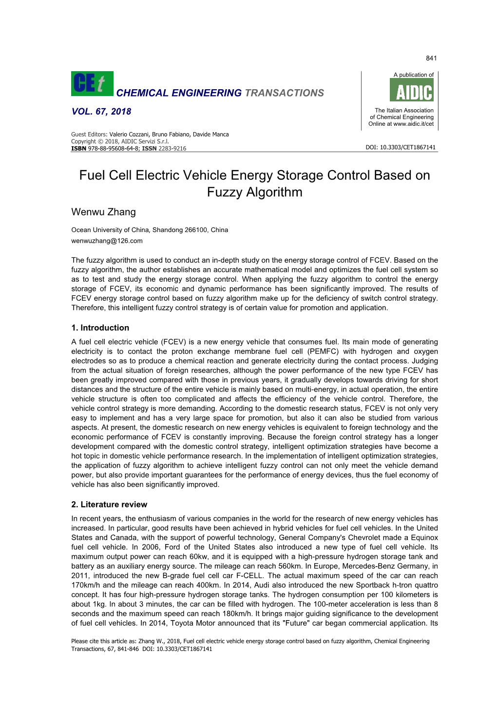 Fuel Cell Electric Vehicle Energy Storage Control Based on Fuzzy Algorithm