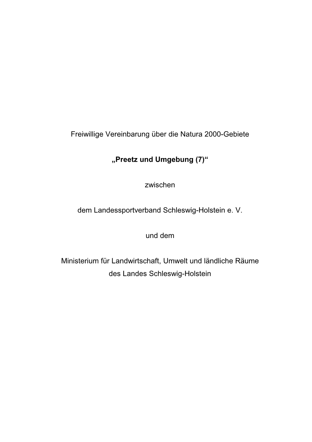 Freiwillige Vereinbarung Über Die Natura 2000-Gebiete „Preetz Und