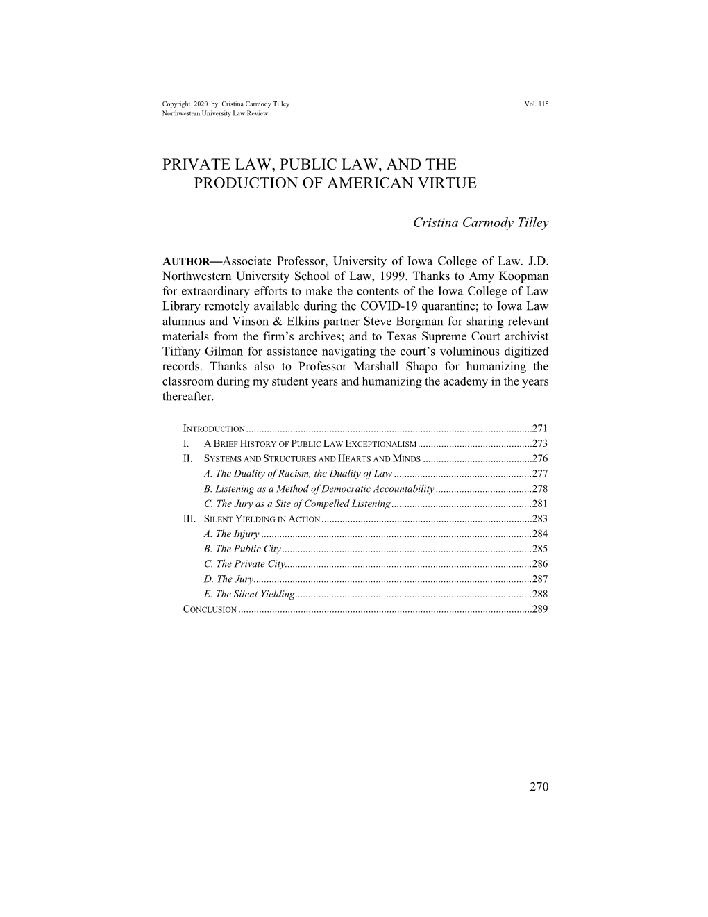 Private Law, Public Law, and the Production of American Virtue