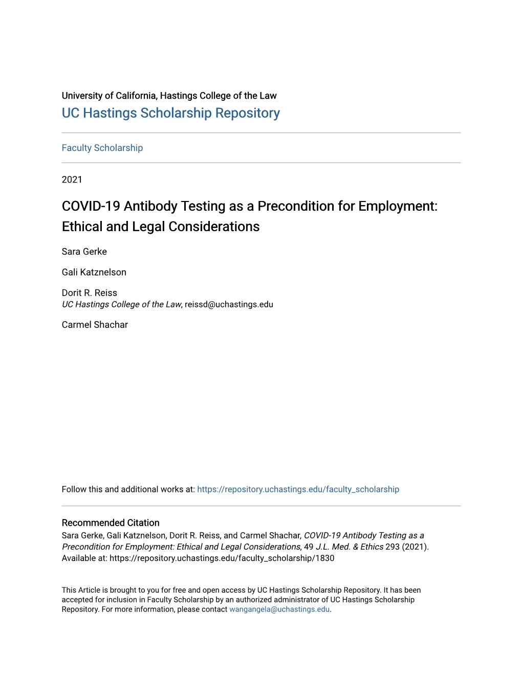 COVID-19 Antibody Testing As a Precondition for Employment: Ethical and Legal Considerations