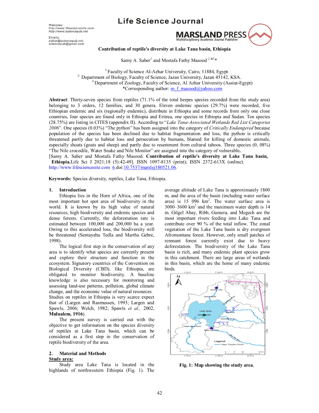 42 Contribution of Reptile's Diversity at Lake Tana Basin, Ethiopia Samy A