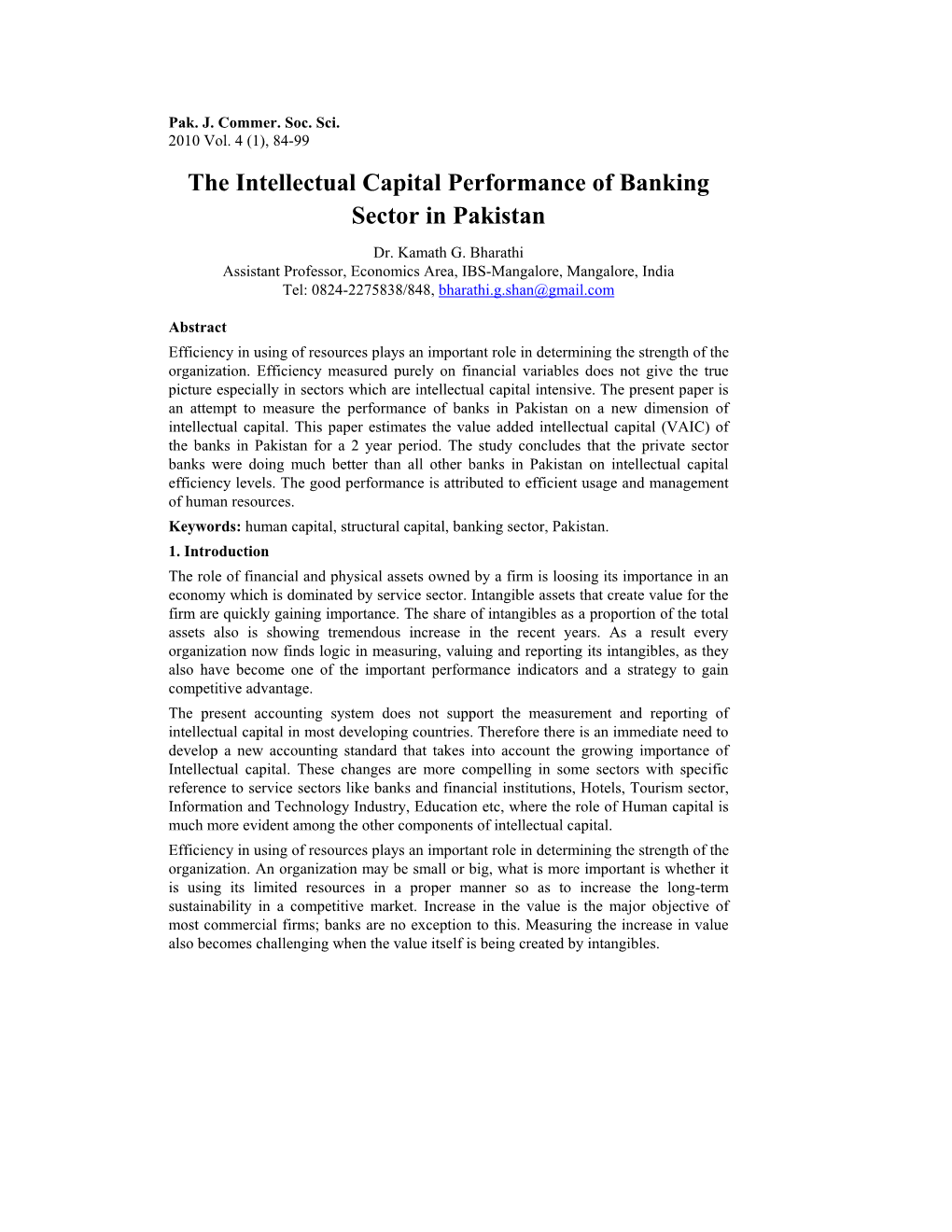 The Intellectual Capital Performance of Banking Sector in Pakistan