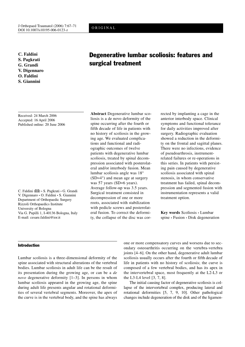 Degenerative Lumbar Scoliosis: Features and Surgical Treatment