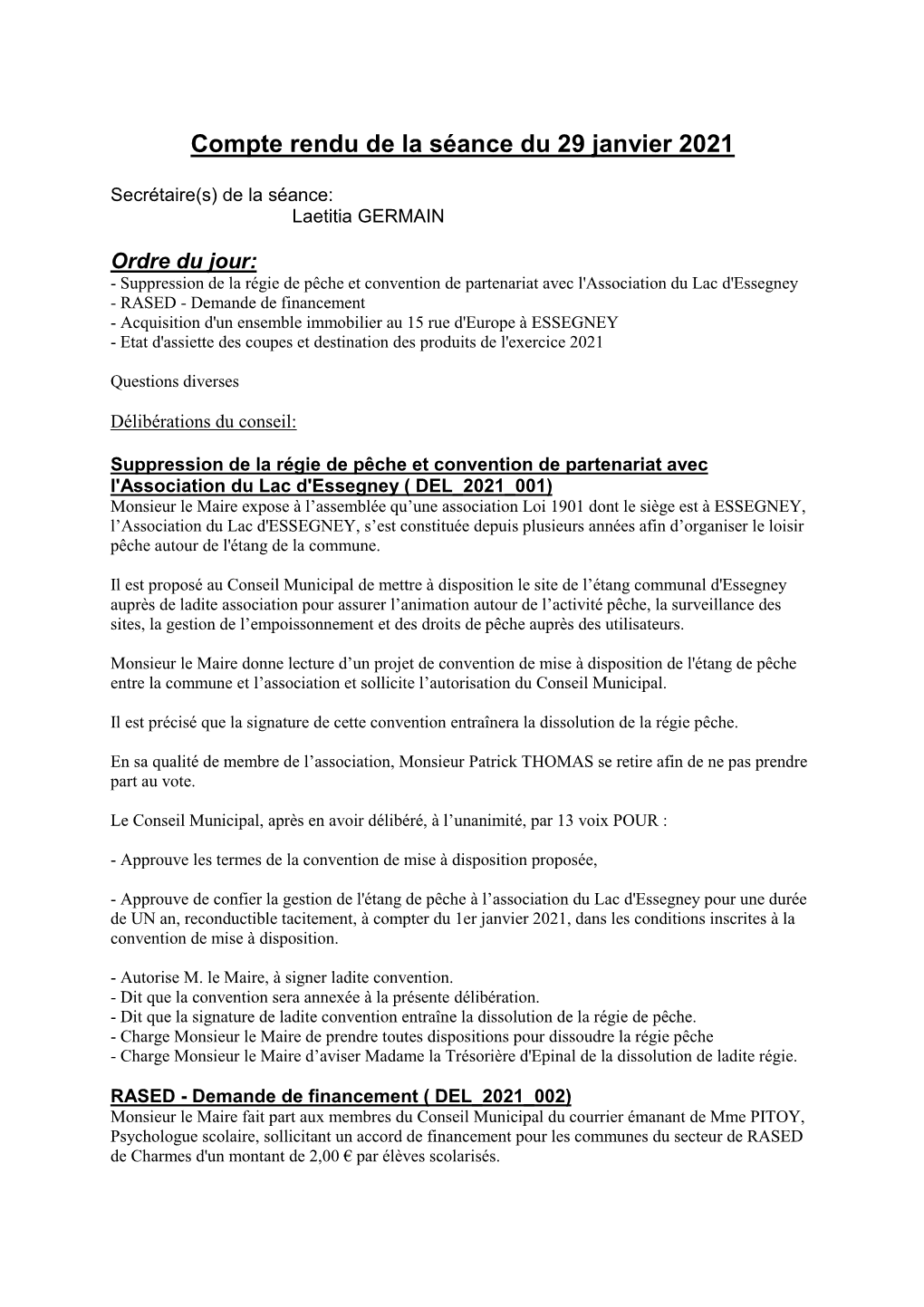 Compte Rendu CM Du 29.01.2021