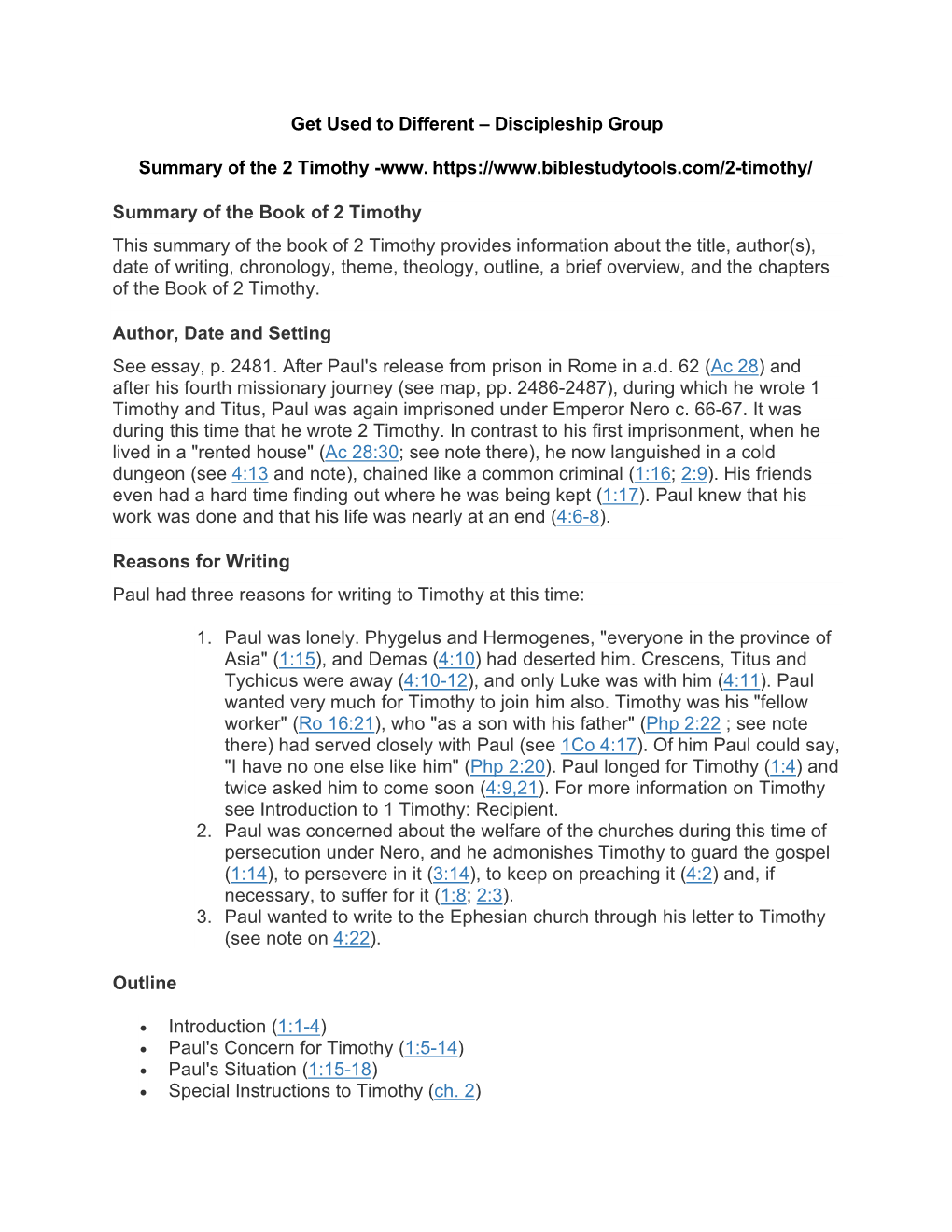 Summary of 2 Timothy (Pdf)